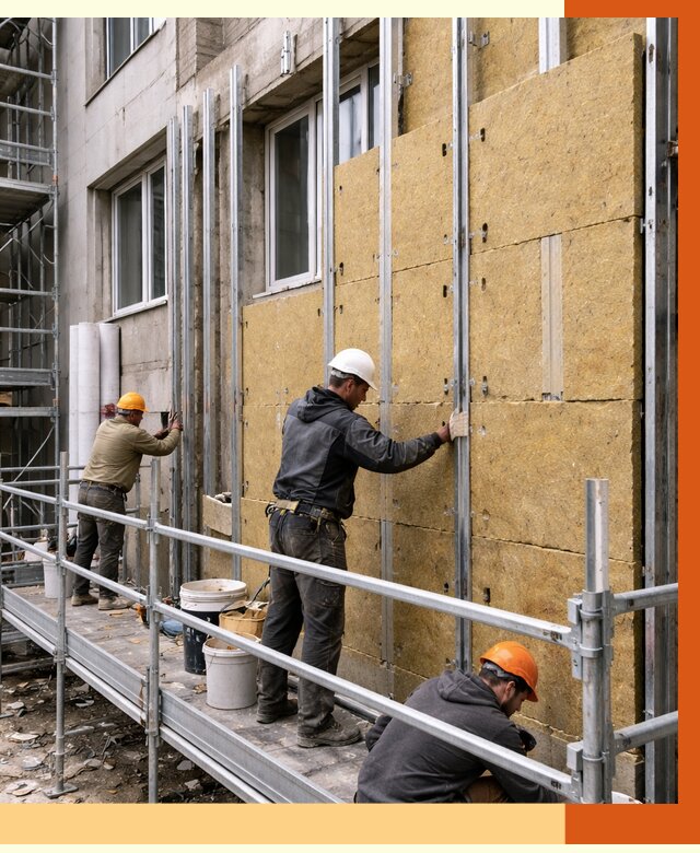 Утепление вентилируемого фасада в Костроме от 5717 руб/м2 — монтаж и утепление вентфасад | ТепломастерКст